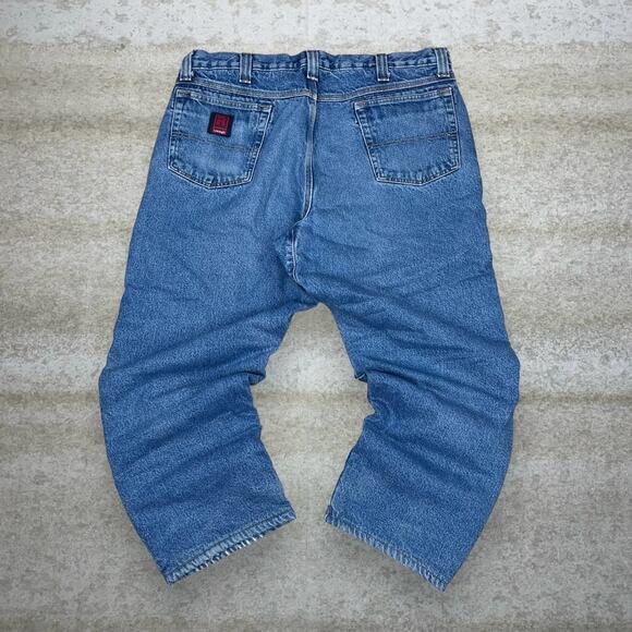 Vintage Y2K Wrangler Riggs Jeans 38x30 Baggy Wide Leg Fit Medium Wash - Picture 1 of 4